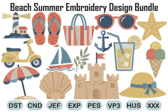 Download Beach Summer Embroidery Design Bundle - Summer embroidery Collection